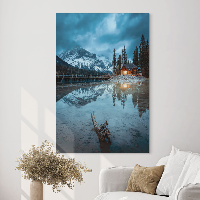 Wandbild Bergidylle am abendlichen See - Bing Li - Alu-Dibond