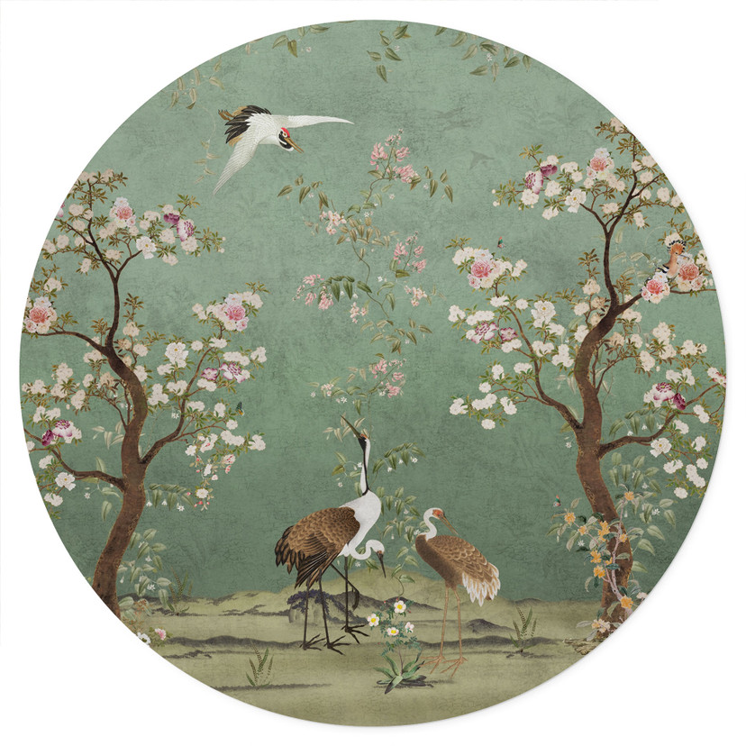 Adesivo murale Gru in un paesaggio floreale - Bloomery Decor - Rotondo