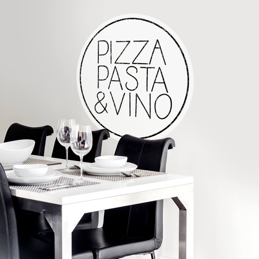 Sticker mural Pizza Pasta & Vino - Blanc - Rond