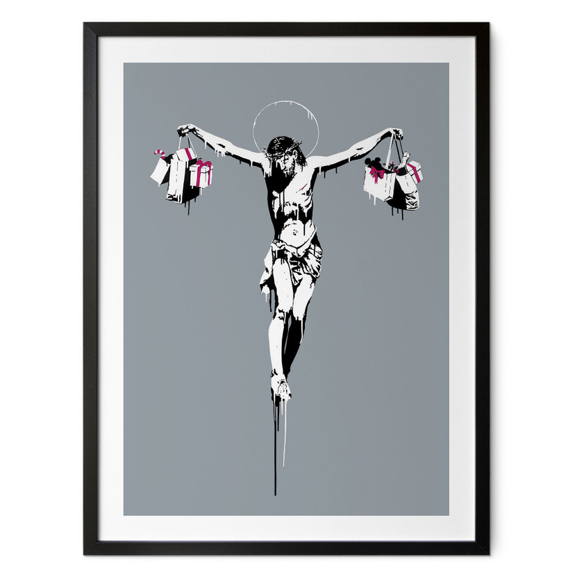 Plakat Banksy - Jezus Chrystus z torbami na zakupy