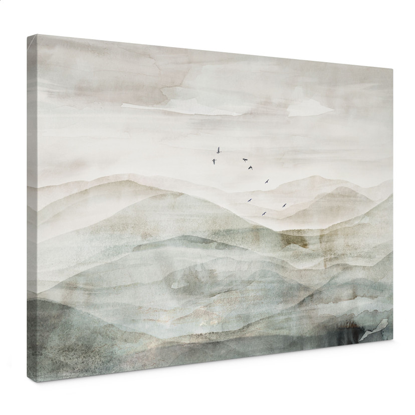 Canvas schilderij Nevelig berglandschap aquarel - Ms Tiff