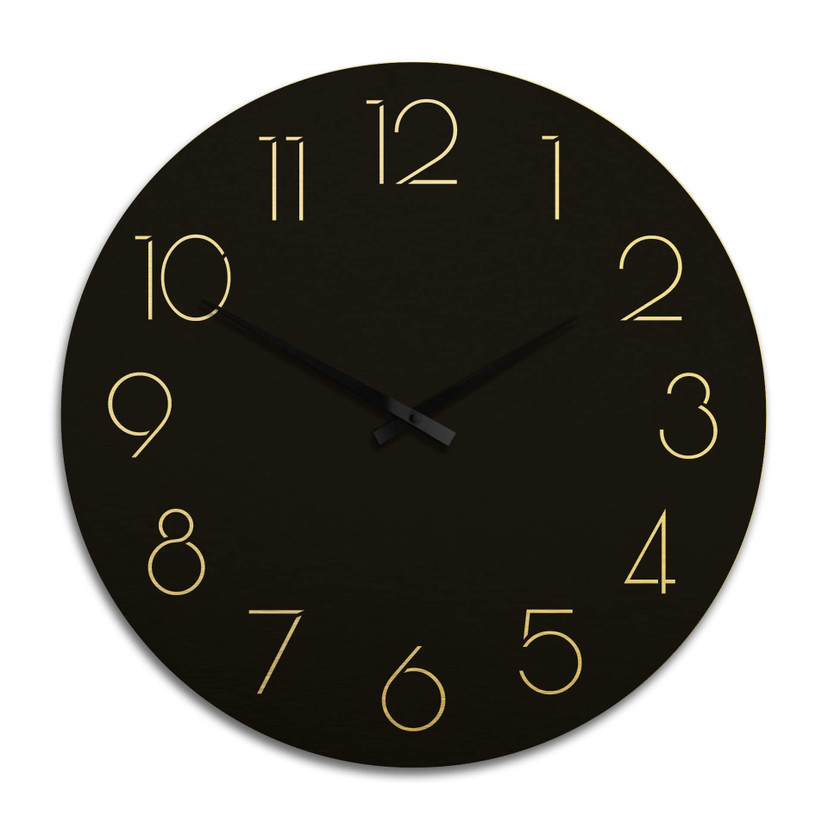 Horloge murale XXL en Alu-Dibond - Dorée - Moderne noire avec chiffres - Ø 70 cm
