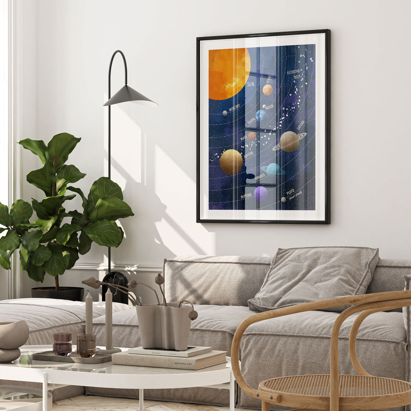 Poster Ruimte - Zonnestelsel met planeten en zon - Cats & Dotz