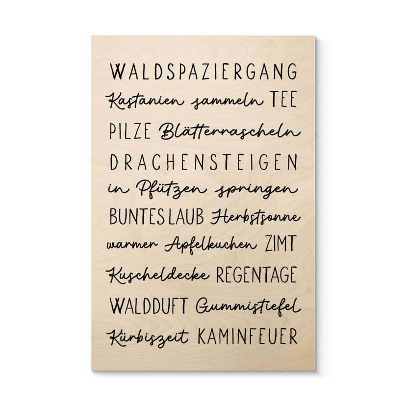 Holzbild Herbstliche Worte - Typografie