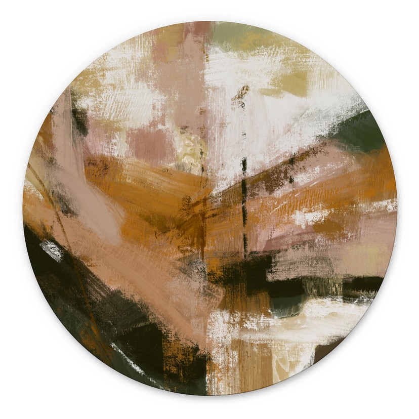 Wanddecoratie Warme Penseelstreken Abstract - Cheney - Alu-Dibond Rond