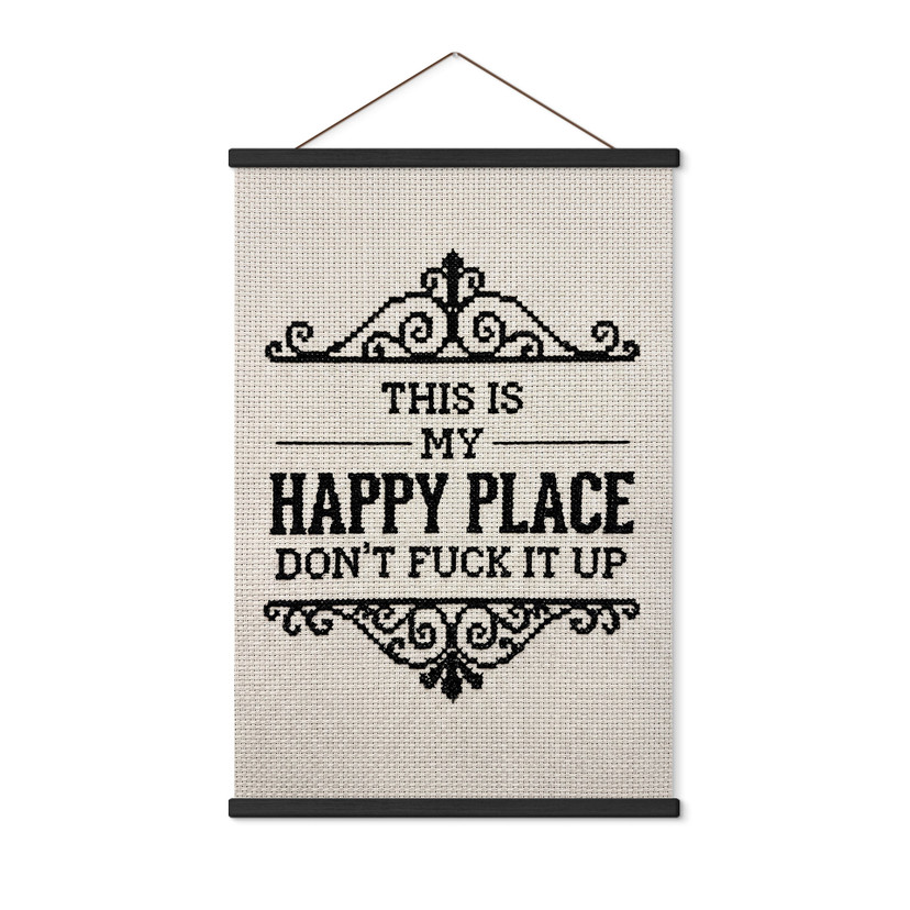 Stoffbild Happy Place Spruch Stickmuster - Magnusson