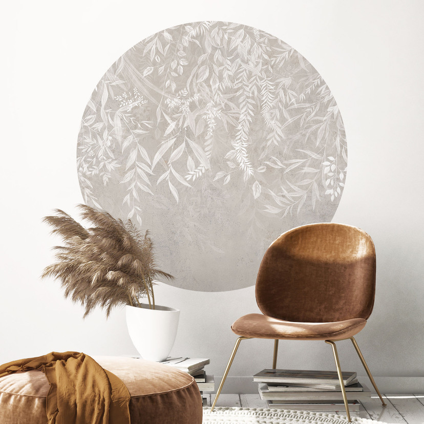 Muursticker Elegante wilgentakken in beige - Ms Tiff - Rond