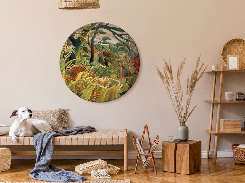 Rundes Leinwandbild Rousseau - Tiger im tropischen Sturm