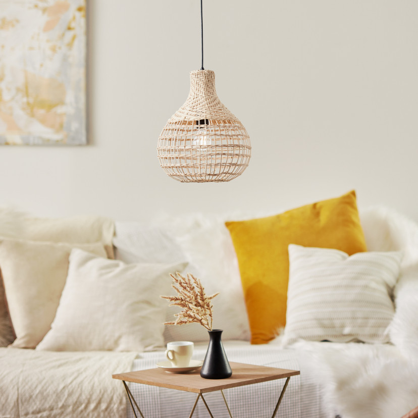 Pendelleuchte Olivia, braun, 120 x 32,5 cm, Rattan Pendelleuchte