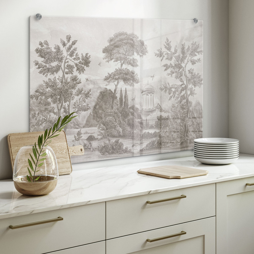 Spatscherm landschap met tuinlandschap in beige - Ms Tiff