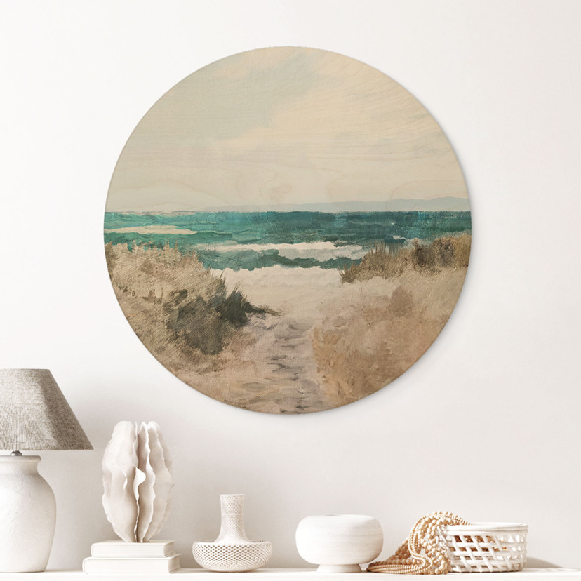 Tableau sur bois Chemin de dunes vers la plage - Rond - Hobday