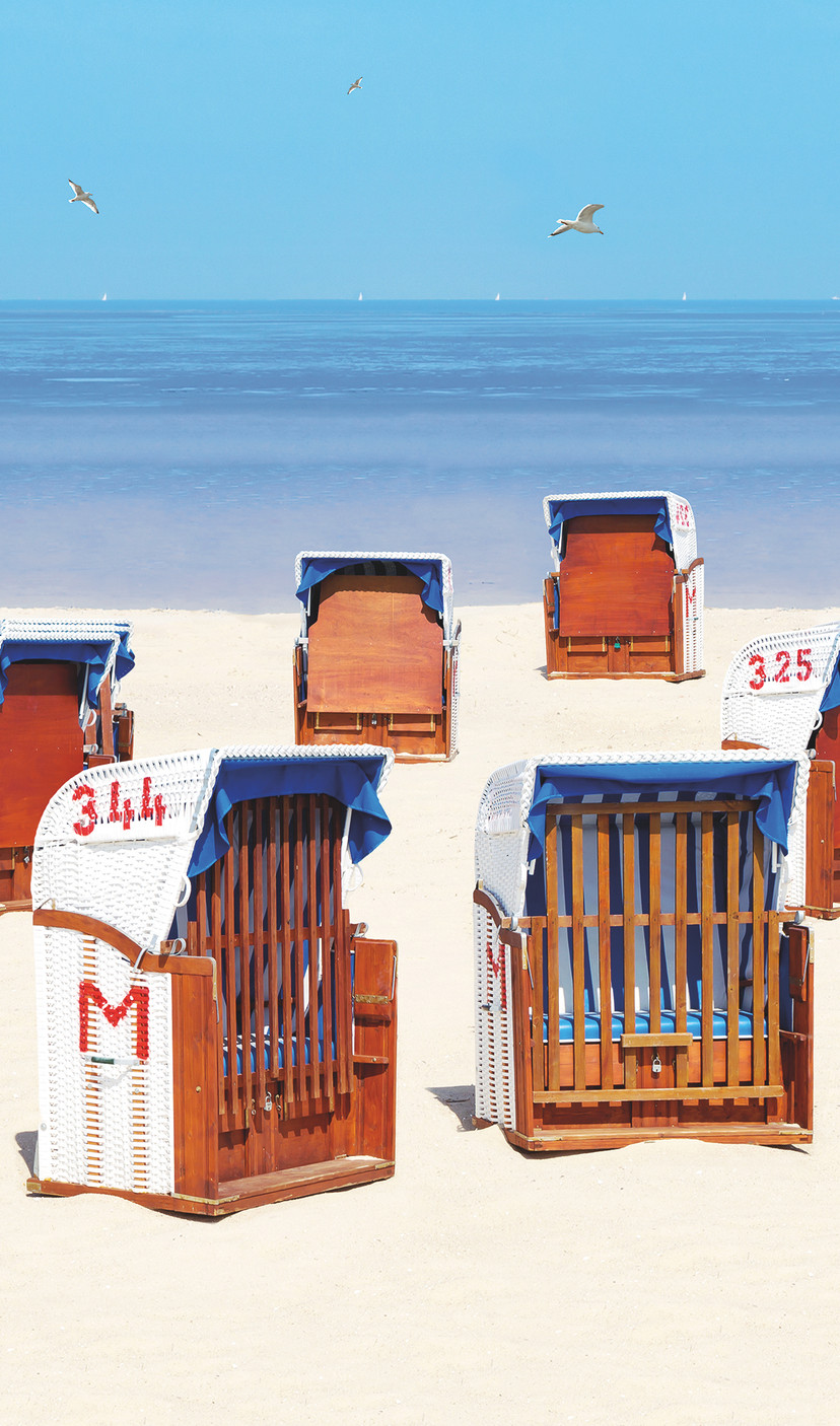 Strandstol tapet ved havet beige, blå,Illustration 2,70 x 1,59 m