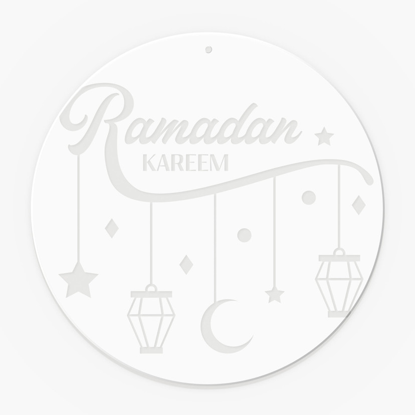 Akrylglasbillede, vinduesbillede til ophængning Ramadan Kareem - Månestjerner Lanterner - Rund