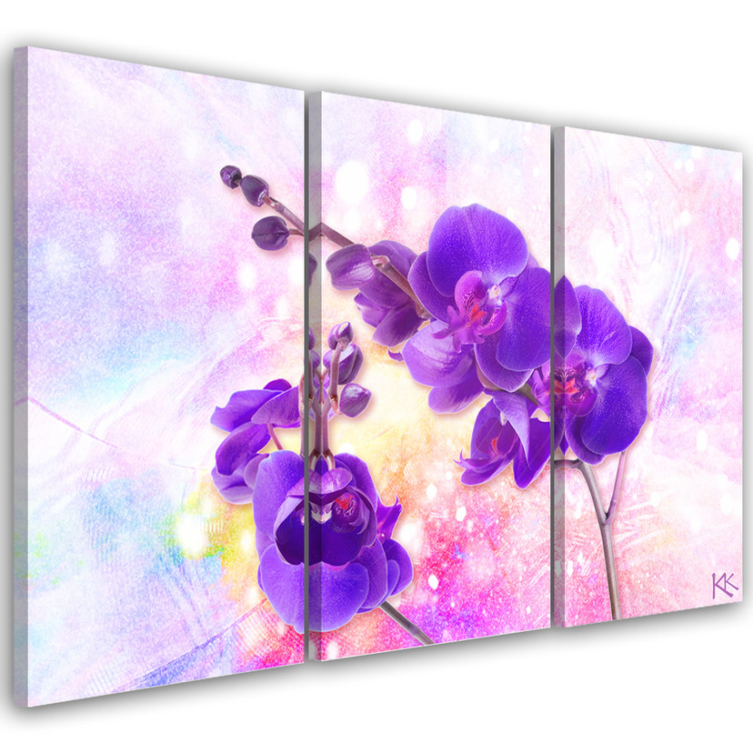 3 stykke lærred print Lilla orkidé blomst