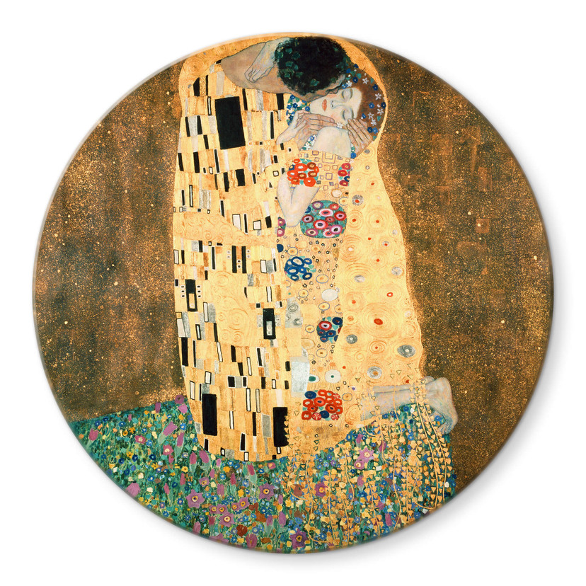 Tableau sur verre rond Klimt - Le Baiser