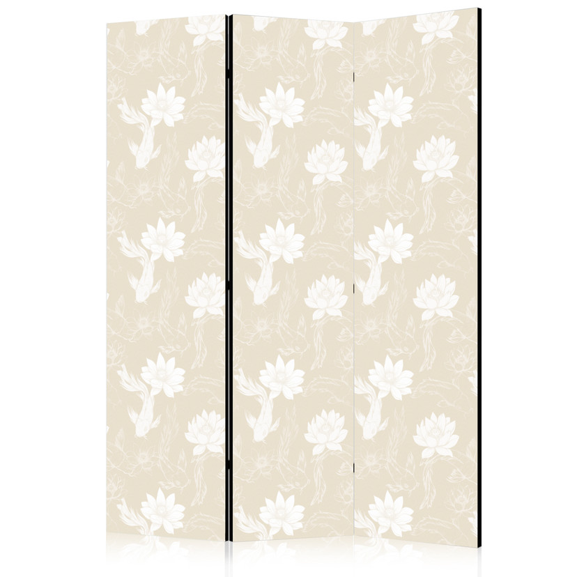 Paravent, Raumteiler freistehend, Trennwand - Fish and Water Lilies on a Delicate Sand-Beige Backgro
