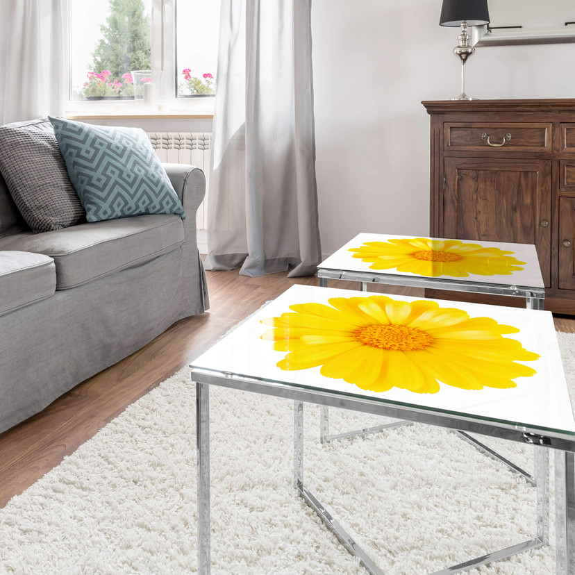 Plateau de table en verre - Gerbera jaune - Carré - 60x60 cm