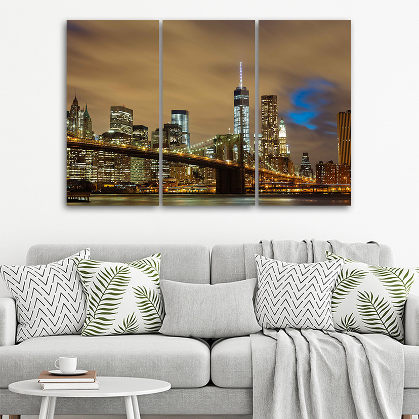 3 stykke lærredstryk, New York Skyline USA Manhattan Brown