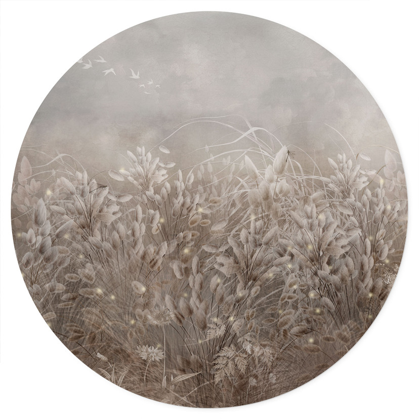 Pampagras en grassen Muursticker in beige - Ms Tiff - Rond