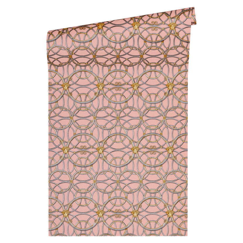 Versace fleecetapet La Scala del Palazzo geometrisk sølv, guld, pink