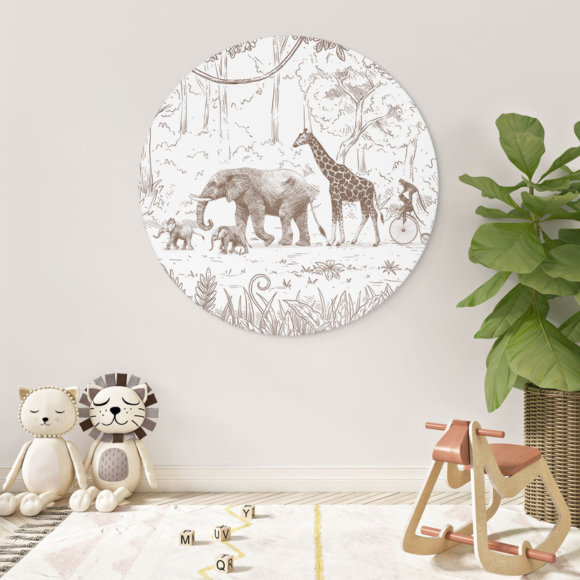 Wandbild Dschungel-Parade mit Tieren - Kikki Belle - Rund - Alu-Dibond