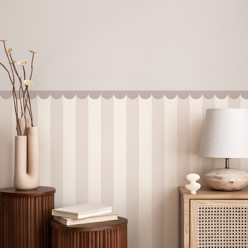 Vægpaneler vægbeklædning selvklæbende beige stribet med dekorbort
