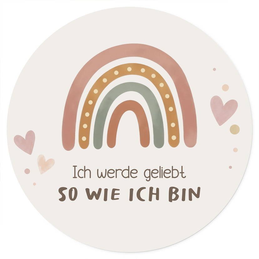 Rundes Wandtattoo mit Boho-Regenbogen - Kraftsatz 'Ich werde geliebt' fürs Kinderzimmer