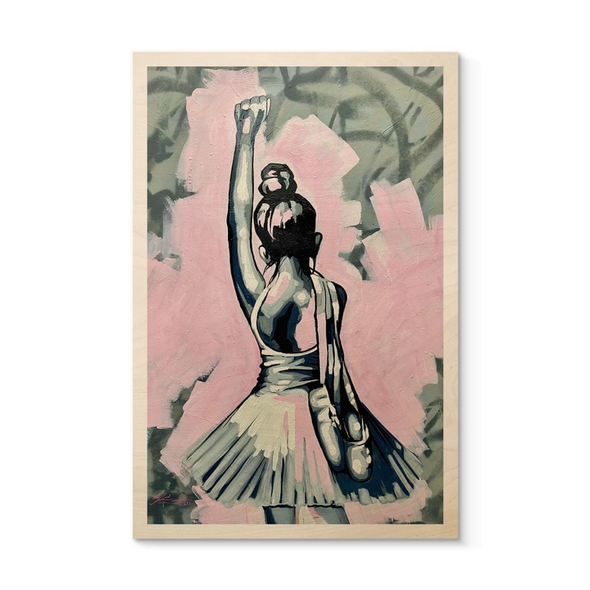 Houten Wanddecoratie Sterke Ballerina Streetart Stijl - Habib