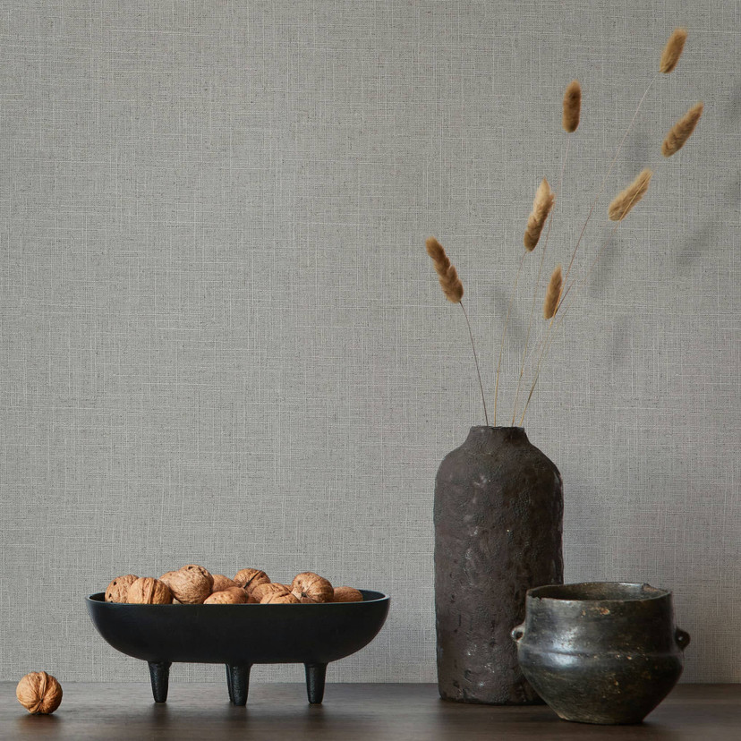 Non-woven tapet i tekstil ensfarvet look grå ensfarvet
