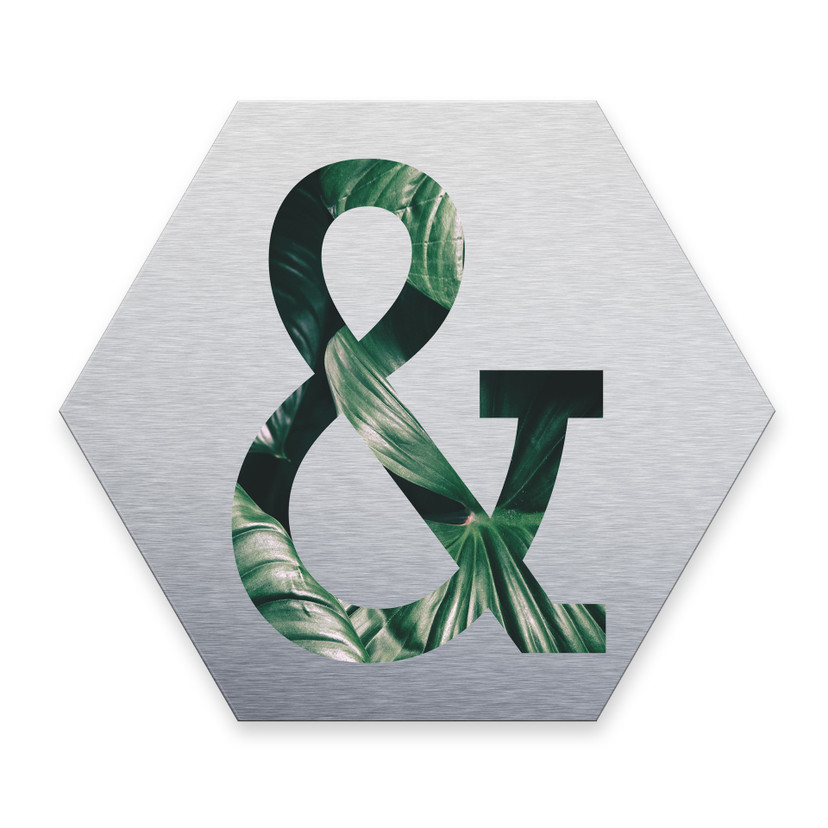 Hexagon bogstaver - Alu-dibond Sølv, Jungle "&"