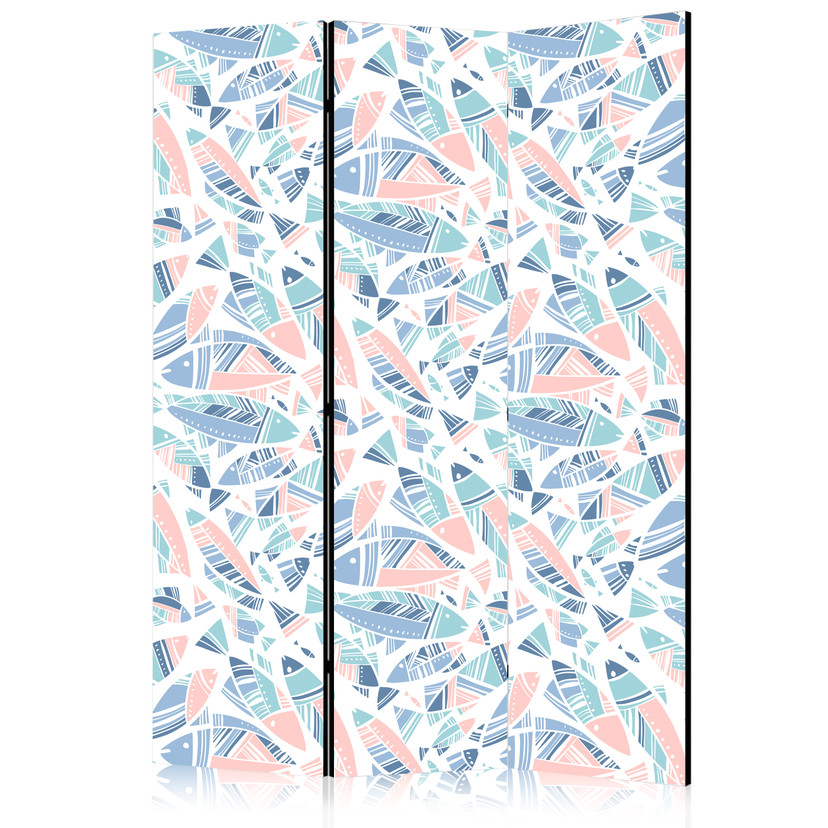 Paravent, Raumteiler freistehend, Trennwand - Fish in Aztec Style in Pastel Color Shades
