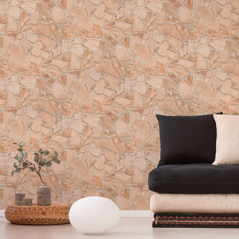 Sten tapet creme beige - sten effekt tapet - non-woven tapet soveværelse gang