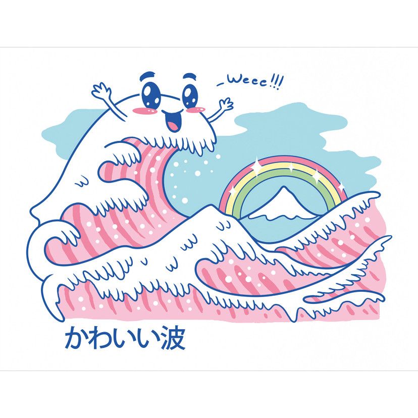 Fotomural de olas kawaii con arco iris y el monte Fuji - Trinidad