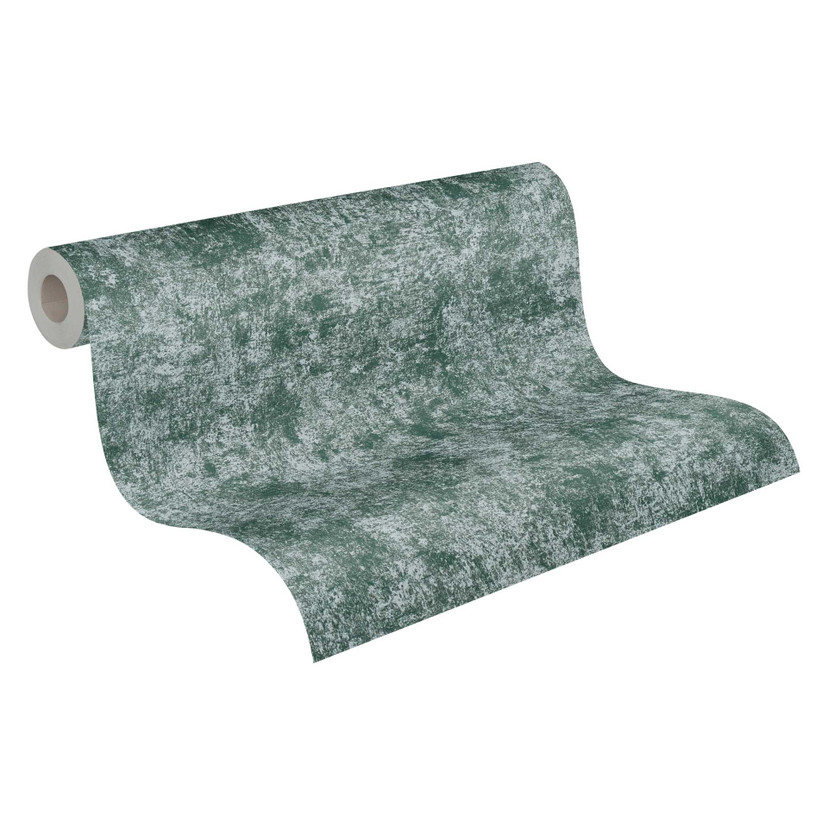 Tapeta Unity zielono-srebrna - monochromatyczna metaliczna tapeta z włókniny - teksturowana tapeta t