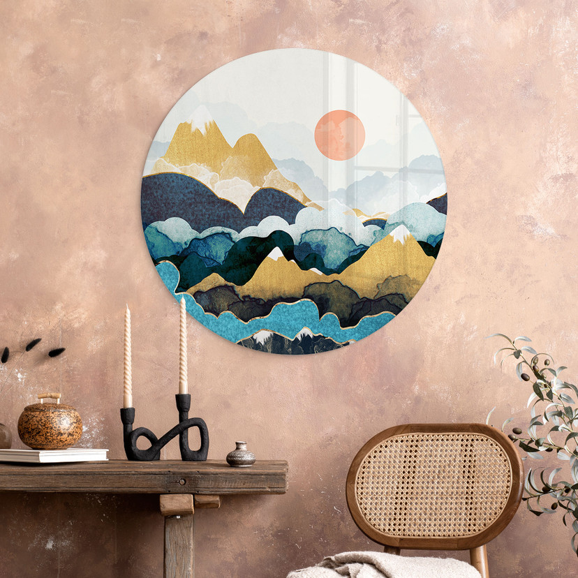 Glasbild Berggipfel über den Wolken - SpaceFrog Designs - Rund