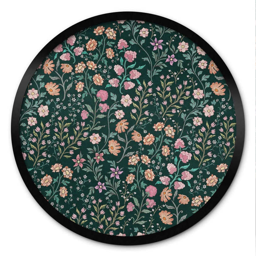 Poster Fiori di prato vintage - Verde scuro - Decorazione floreale - Rotondo