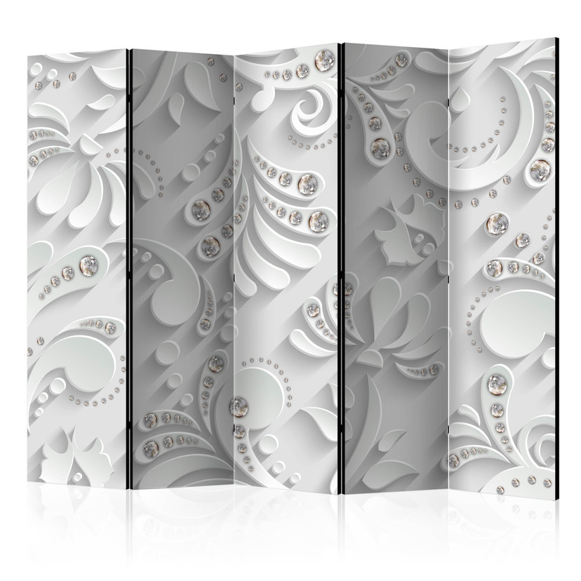 Screen room divider - Blomster i krystaller , 5-delt - 225x172 cm