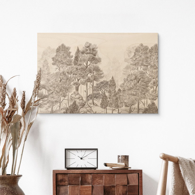 Houten Wanddecoratie bos met boslandschap in beige - Ms Tiff