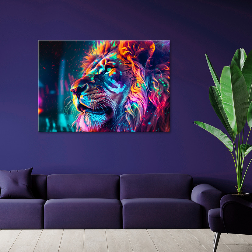 Lærred Print Neon Animal Lion Ai