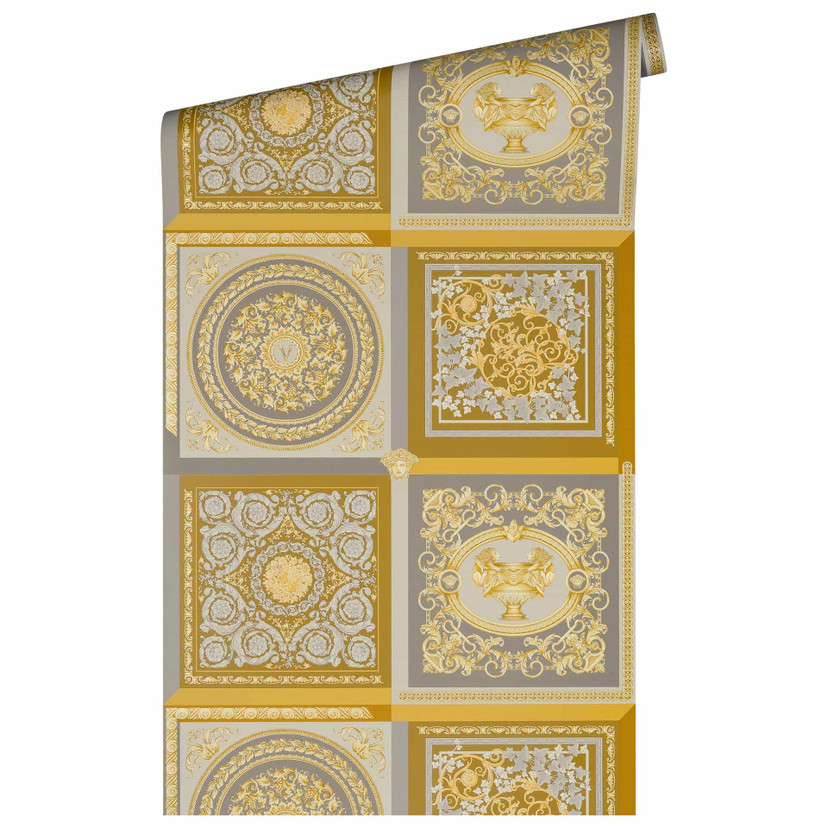 Versace Home włóknina tapeta barokowy złoty srebrny Próbki projektant luksusowe tapety