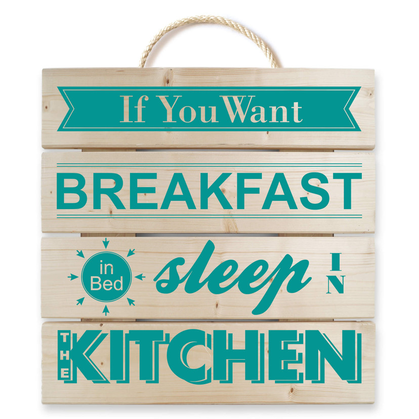Obraz drewniany If you want Breakfast - turkusowy - 40x41,5 cm