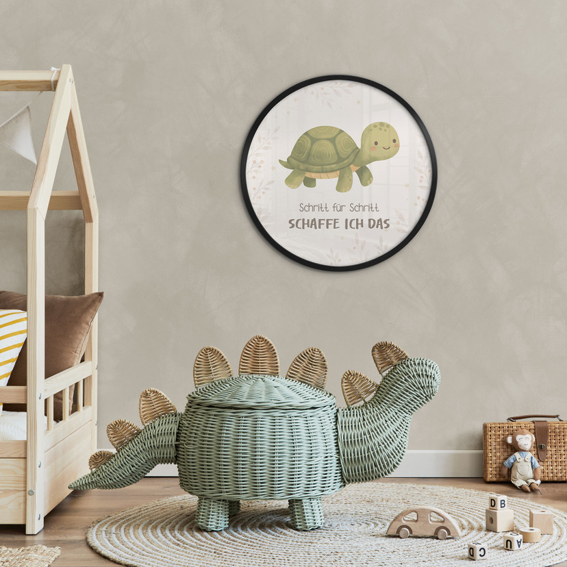 Rundes Kinder-Poster mit Schildkröte - 'Schritt für Schritt schaffe ich das'