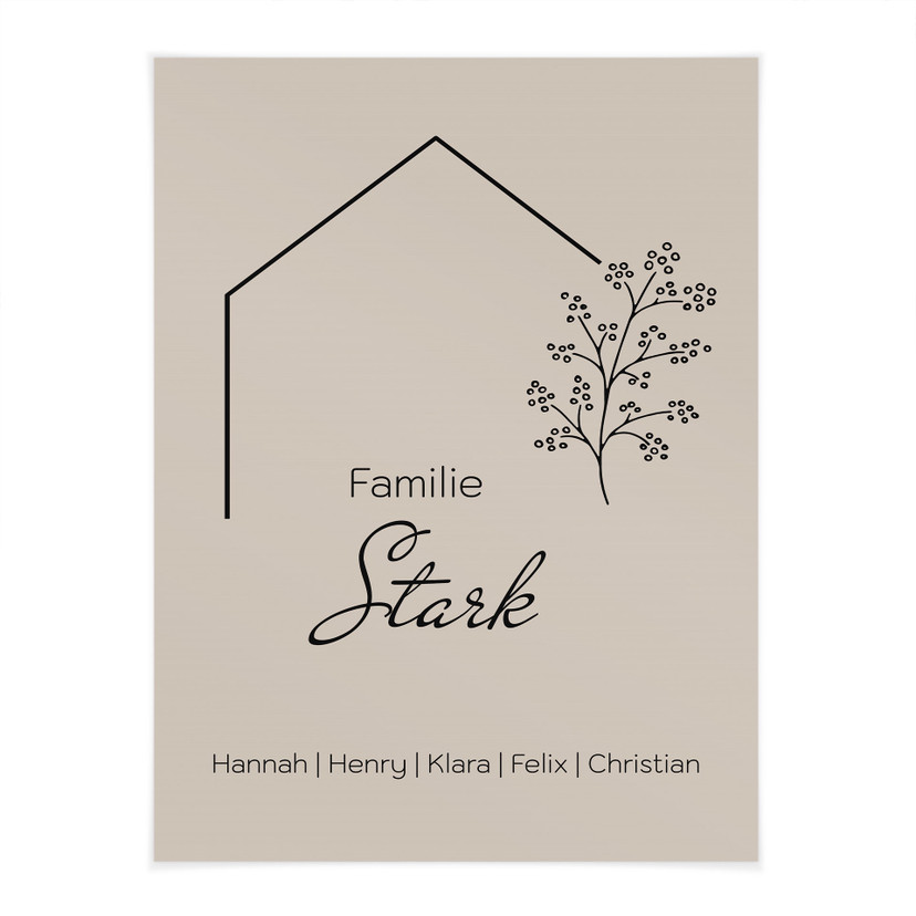 Personalisierbares Poster Familie Haus - beige