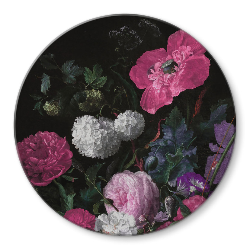 Glasbillede - Blomsterbuket i mignon-stil - Bloomery Decor - Rund