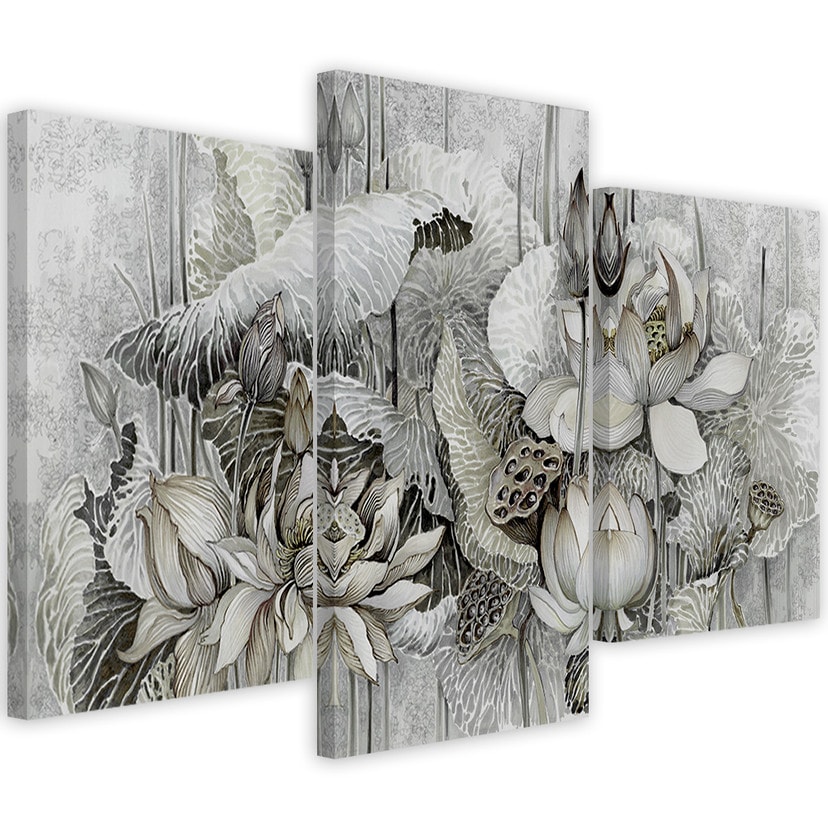 3 stykke lærredstryk, Saint Lotus-blomster