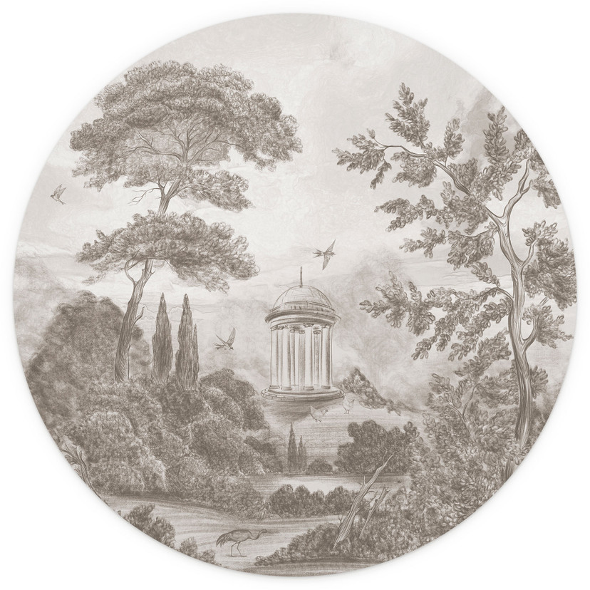 Fotobehang Landschap met tuinlandschap in beige - Ms Tiff - Rond - Zelfklevend/niet-geweven