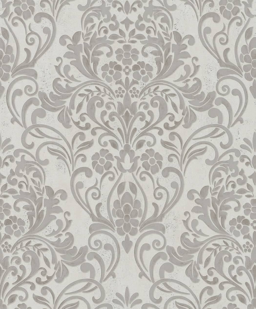 Non-woven tapet med dekorative damaskmotiver grå ornamental