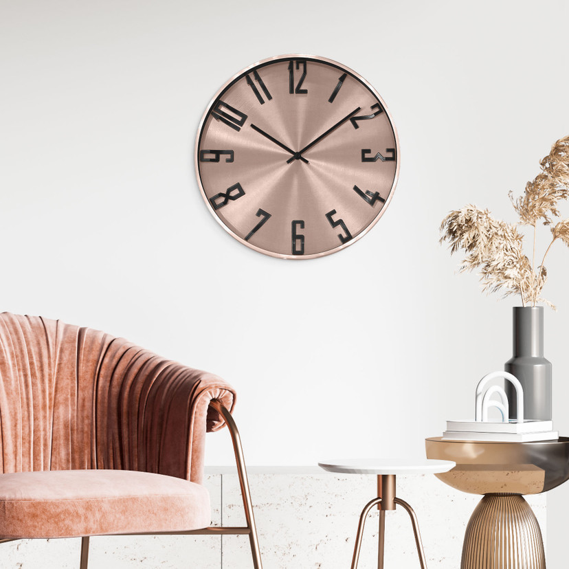 Moderne Wanduhr im Metallic-Look aus Aluminium, roségold | Ø 30 cm