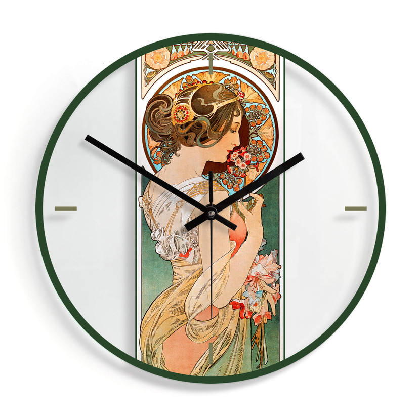 Horloge murale en verre - Mucha - La primevère