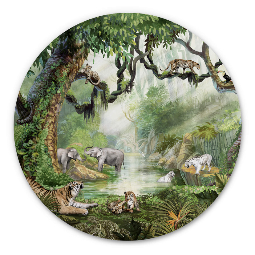 Tableau sur alu-Dibond rond Kikki Belle - Chats de la jungle